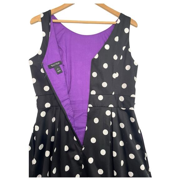 WHBM Dress Womens 10 Black White Polka Dot Fit Flare Sleeveless Round Neck Pinup - Picture 6 of 14